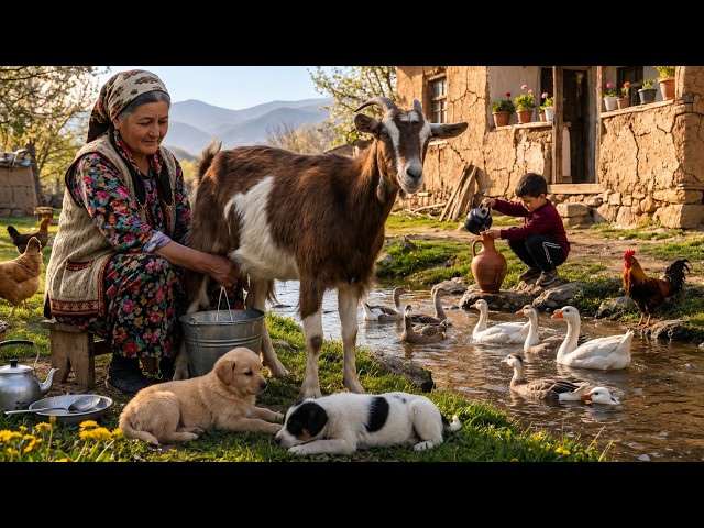 Survival in the old way of life in the village | Making traditional bread and family meals