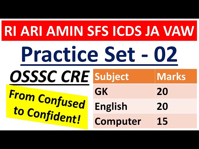 OSSSC CRE Practice Set 02 | RI ARI Amin SFS ICDS JA VAW | GK English Computer Mock Test