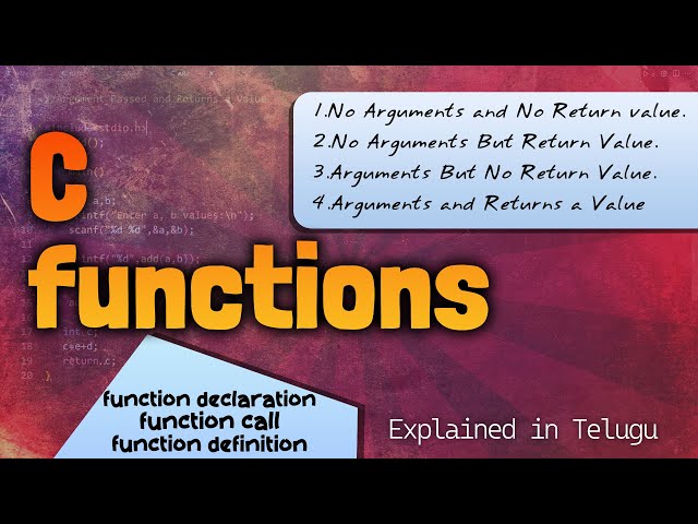 Functions in C Programming Language explained in telugu by telugutechcave
