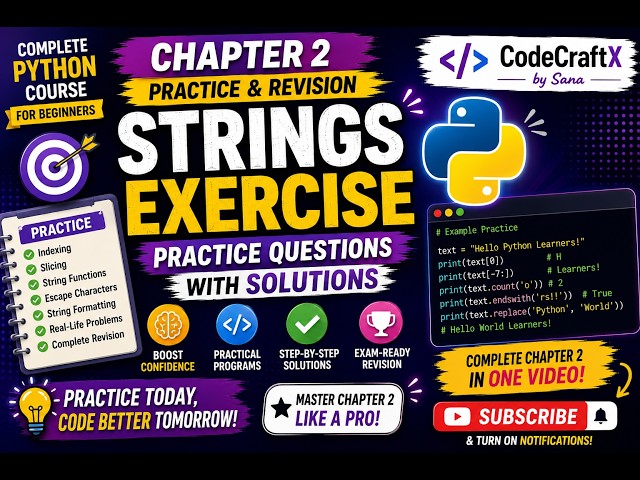 Python Strings Practice Questions & Solutions | Chapter 2 Complete Revision | Python for Beginners
