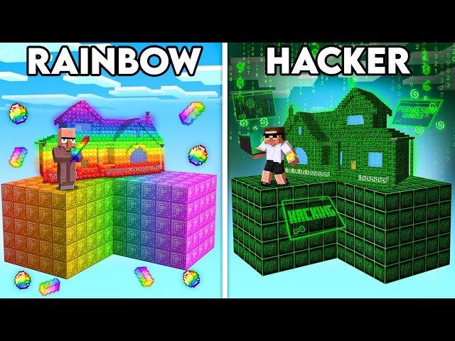 Hacker vs Rainbow Skyblock Battle in Minecraft..