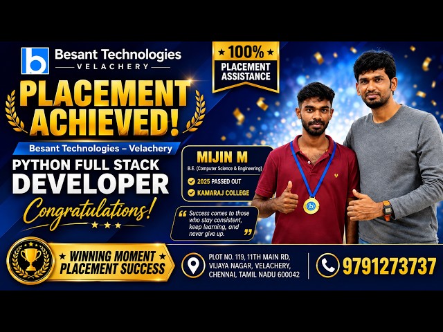🔥 2025 PassedOut to Python Developer | Mijin Placement Success 🚀 Besant Velachery