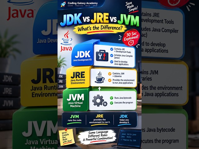 JDK vs JRE vs JVM Explained in 30 Seconds | Java Basics #shorts #viral