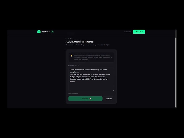 DealMind AI – Sales Intelligence Agent with Memory | Hackathon Project | HackwithIndia