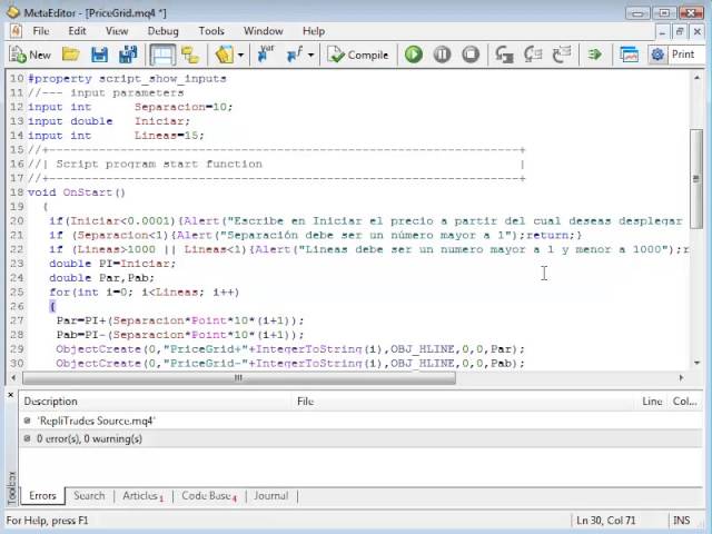 Tutorial para programar un script que haga una parrilla de líneas MT4