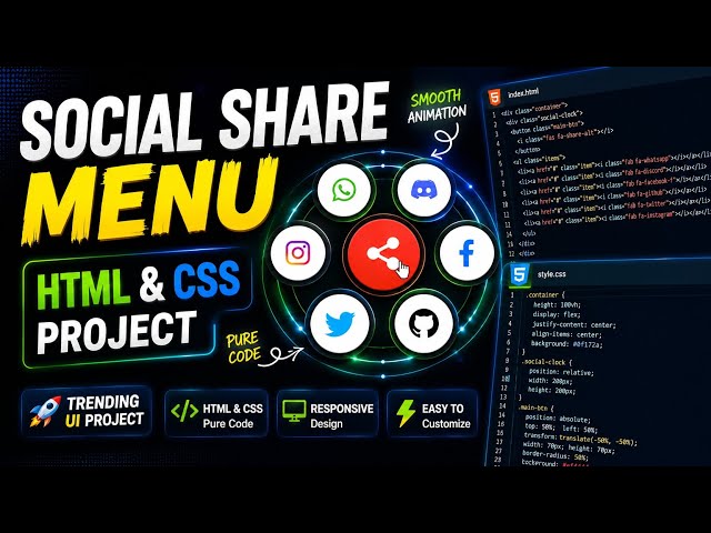 Animated Circular Social Media Menu using HTML & CSS | Pure CSS Popup Share Button