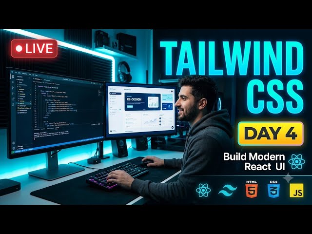 🔴 LIVE | Tailwind CSS Masterclass 🚀 | Building Modern UI in React | Day 4 | Study With Me