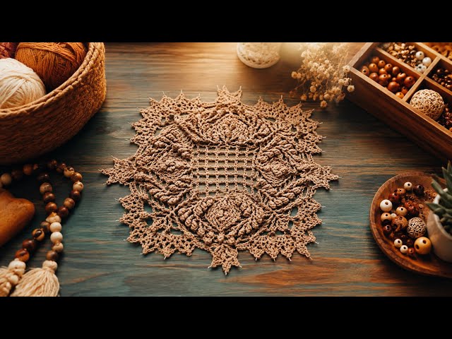 شاهکار ماندالای مربع سه‌بعدی قلاب‌بافی؛ پروژه‌ای پیشرفته برای قاب چوبی و دکوراسیون