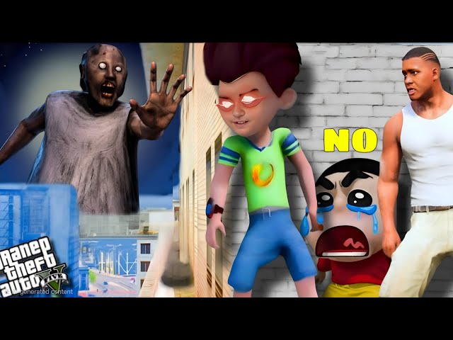 GTA5: Kicko shinchan & Franklin Play the Granny mega ramp challenge with Granny