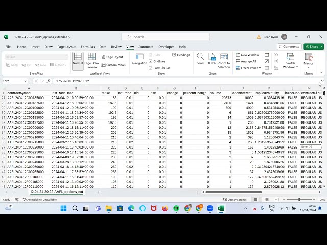 Scrape option chain data using yfinance Python script in Google Colab
