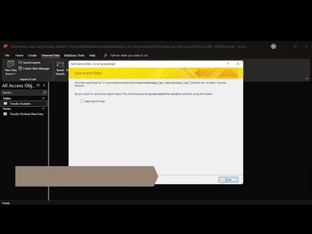 Exp19 Access App CapAssessment - Transfer Student Advising 1.2 | aApp_Cap1_Advising | MS Access Proj
