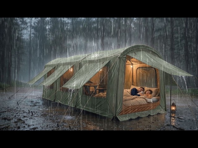 CAMPING WITH WIFE IN THE MIDDLE OF HEAVY RAIN, LIGHTNING, AND THUNDERSTORM‼️STRUGGING IN A WARM TENT