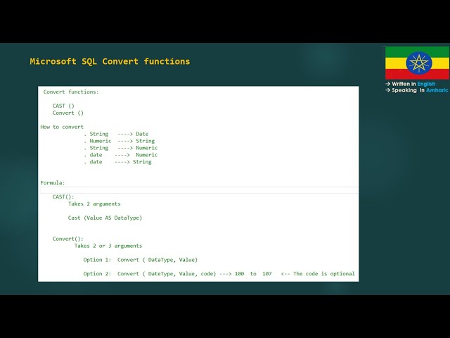 Part 12: Data Conversion: T-SQL CAST () | CAST () functions | T-SQL Convert | Convert () functions