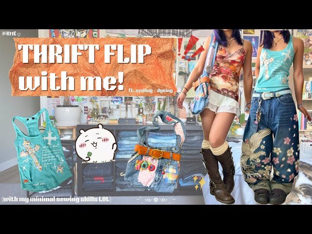 THRIFT FLIP WITH ME! 🌱🫪˖𓍢ִ໋❀ (sewing, dyeing, painting etc.)