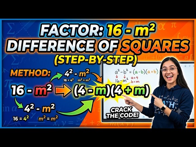 How to Factor 16 - m^2 Using Difference of Squares (Step-by-Step)