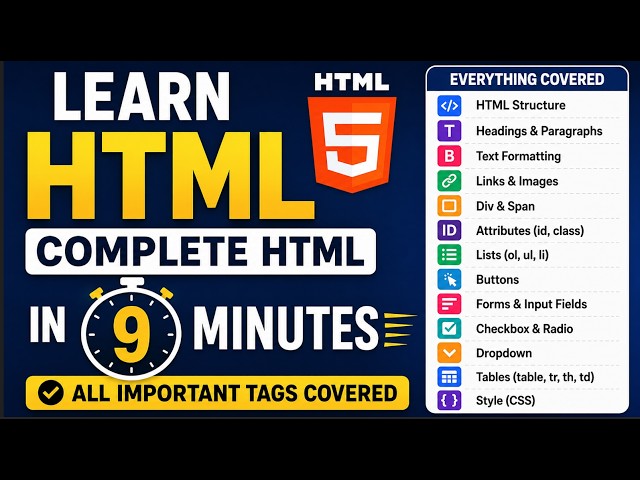 Learn Complete HTML in 9 Minutes | All Important HTML Tags Explained