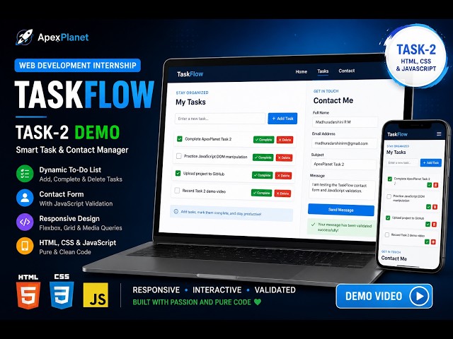 ApexPlanet Internship Task 2 | TaskFlow | HTML CSS JavaScript