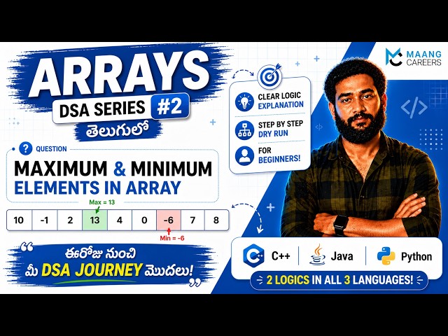 Arrays – Minimum & Maximum | Data Structures in Telugu | C++ Java Python 🔥