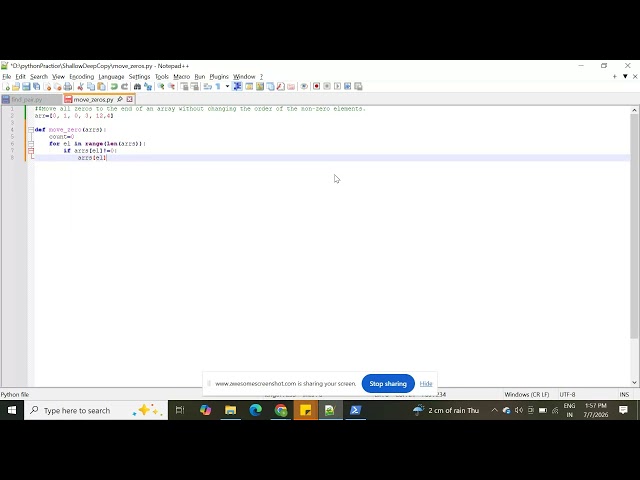 Python Coding Interview | Move All Zeros to the End in O(n) | Two Pointer Approach Explained