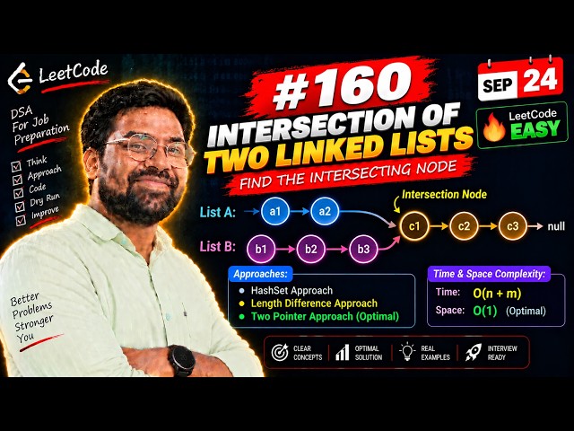 160. Intersection of Two Linked Lists | LeetCode | Java | Two Pointer Approach | DSA Interview