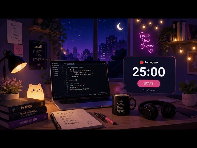 Study With Me Live | 2 Hour Coding Session | Python Practice | No Face | Pomodoro 50/10