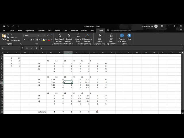 Solving linear programming problems with COMxL Excel Add-In