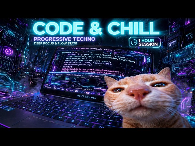 1 HR Progressive Techno Beats ⚡️ [Coding Cat + Deep Focus & Flow State]