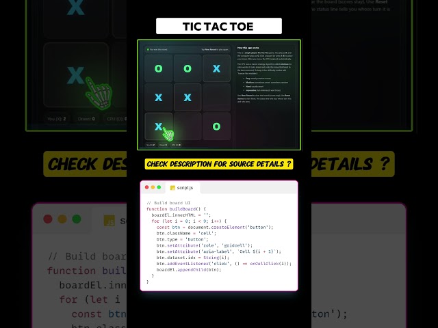 TIC TAC TOE using html css Javascript #coding #programming