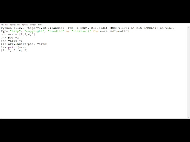 Python program : WAP in array to insert array at specific position 