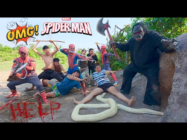 Crazy, Spider-Man squad team up with hunters destroy giant python and gorilla monster save the girl