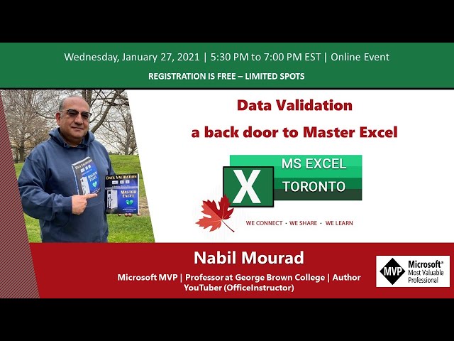 MS Excel Toronto Meetup – Data Validation: a back door to Master Excel – Nabil Mourad