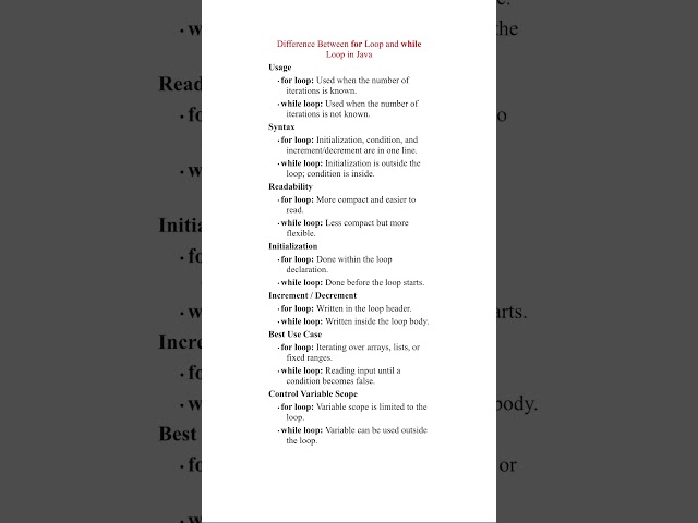 Difference between While Loop and For Loop #education #exam #whileloop #forloop