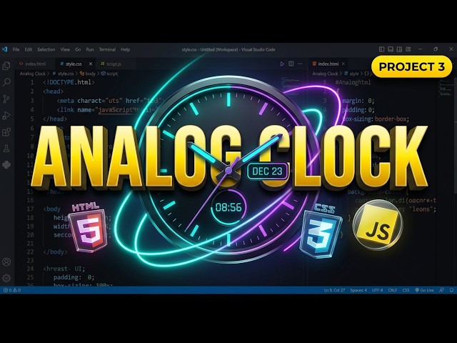 Analog Clock | #projects 3 | Using HTML + CSS + JavaScript |  @embeddedprojectscreator4824 ​