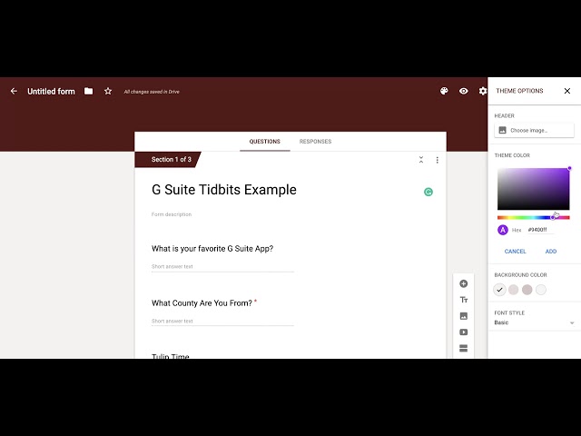 Google Forms - Change Font/Color Theme