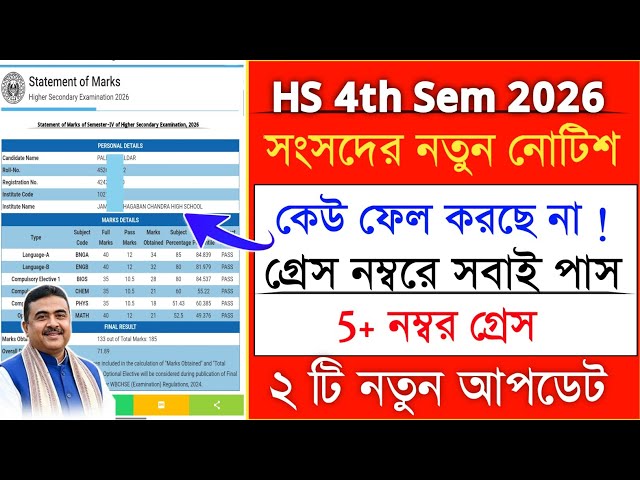 Big Update : নতুন নিয়মে সবাই পাস : HS Result 2026 4th semester | HS Grace marks | HS pass Marks 