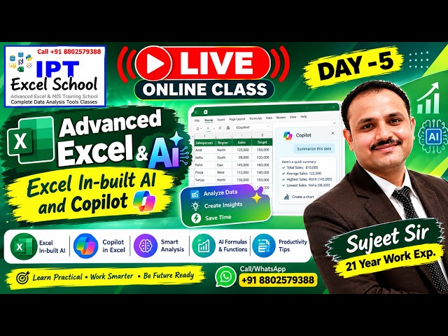 DAY 5 | Advanced Excel & AI | Excel In-Built AI & Copilot | Smart Data Analysis | Sujeet Sir
