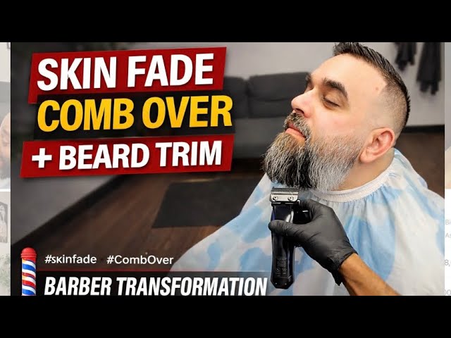  8 Minute Skin Fade Comb Over Haircut + Beard Trim #barber #haircut #tutorial 