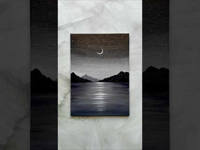 easy moonlight ocean painting 🌙🩶🌊✨ beginner acrylic tutorial #easyart #artshorts #painting #art