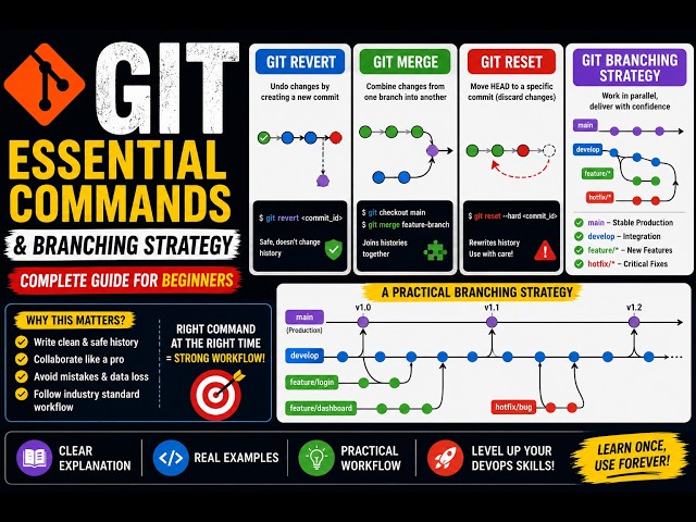 Git Revert vs Reset vs Merge | Complete Guide + Branching Strategy