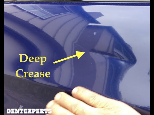 BMW M3 Dent Crease Damage Right Rear Door Paintless Dent Repair Training #dentexperts #glassremoval