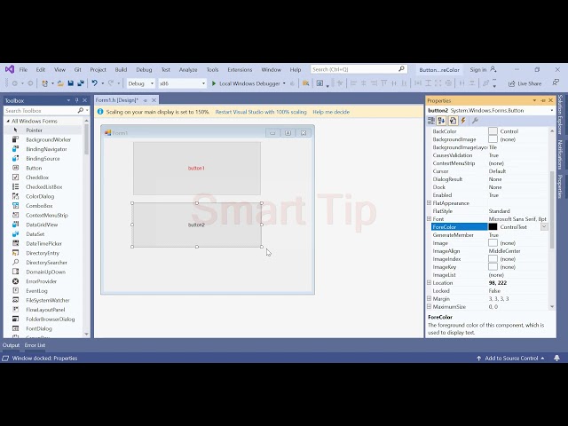 (button forecolor) c++/cli windows forms visual studio code