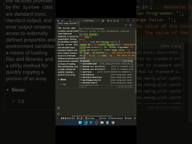 print nth fibonacci number in java | day - 65 #java #javaprogramming #like #share #shorts