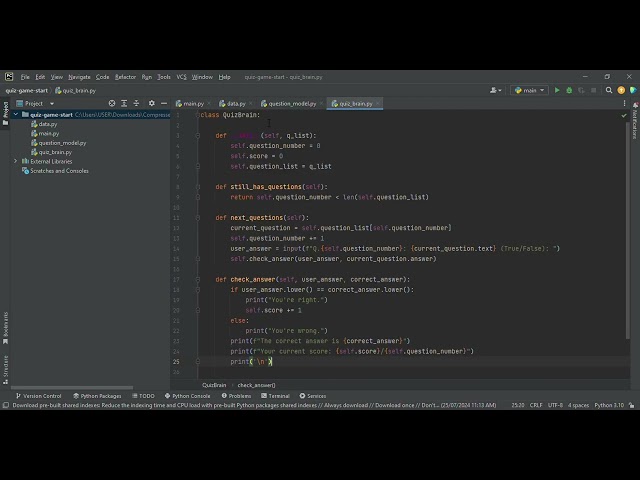 quiz game – python programming (classes and objects)