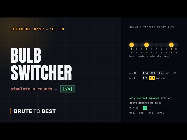 LeetCode #319: Bulb Switcher, Why the Answer Is the Square Root of n