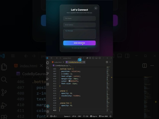 Animated Contact Popup Form 🔥 HTML CSS #shorts #webdevelopment #css #animation