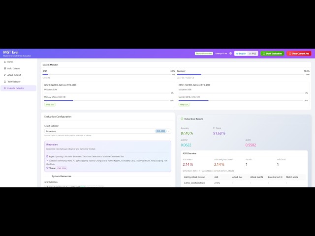 mgteval – A one-stop, fully visualized research experience for machine-generated text detection.