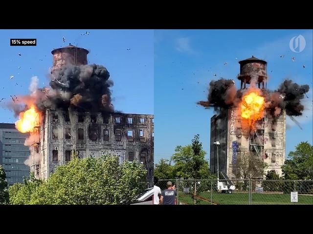 Water tower explosion kicks off demolition at Centennial Mills