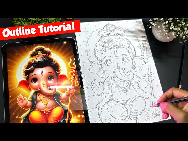 Ganesh Drawing,  Lord Ganesha Outline Drawing, How to Draw Lord Ganesha, Ganesh Chaturthi drawing,