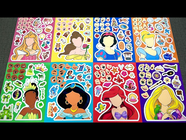 Ultimate DISNEY PRINCESS Sticker Book DIY with Mix & Match Faces Aurora Belle Ariel Rapunzel | ASMR