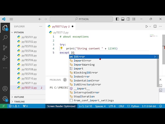 PY12: Implement Exceptions in Python programming code